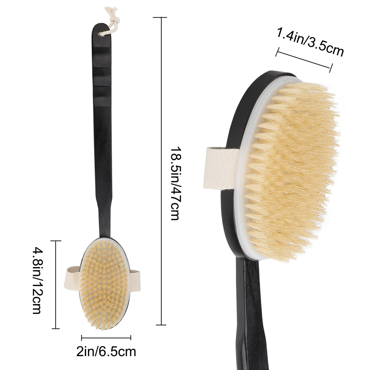 Long Handle Wooden Back Scrubber with Detachable Brush Head - Body Exfoliator