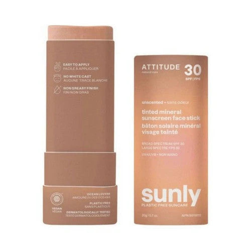 Tinted Mineral Sunscreen Stick SPF 30 - Face, Unscented, Plastic-Free