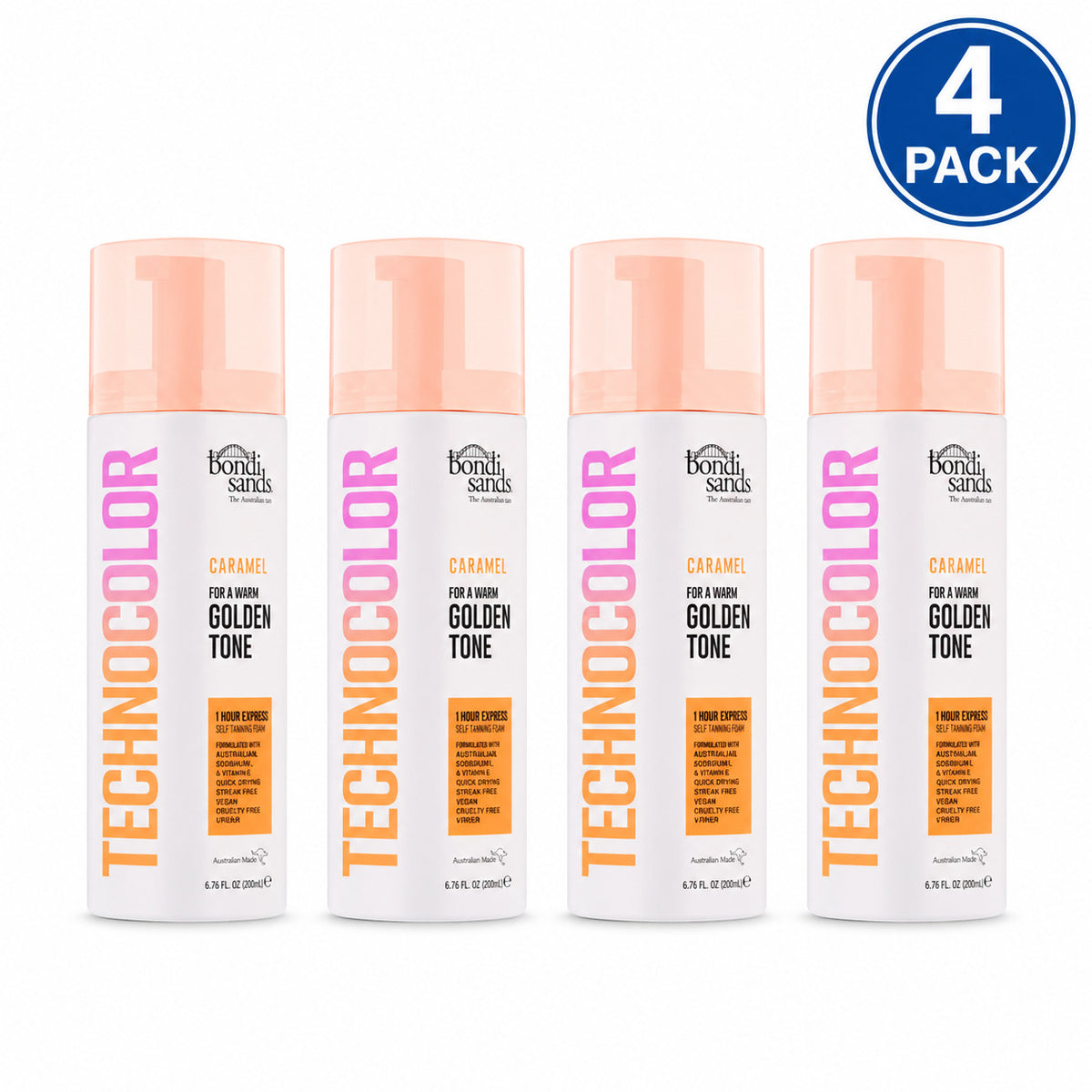 Self Tanning Foam for Deep Skin Tones - Golden Caramel Tan 6.76oz 4 Pack