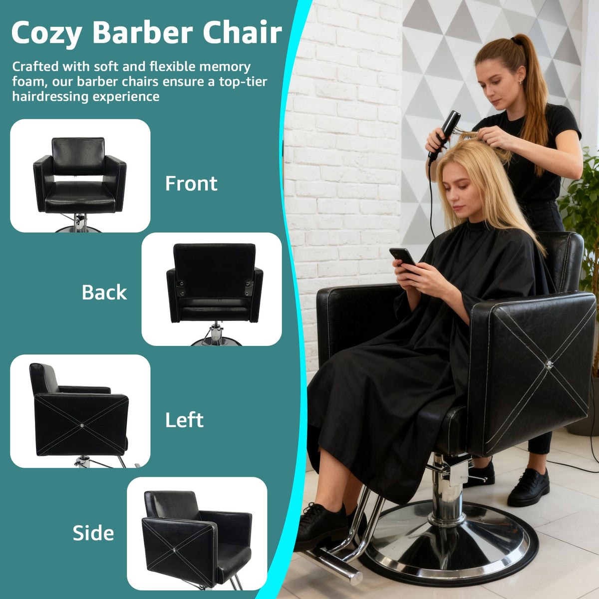 Hydraulic Barber Chair for Salon Hair Styling Black - Heavy Duty, 600LBS Support