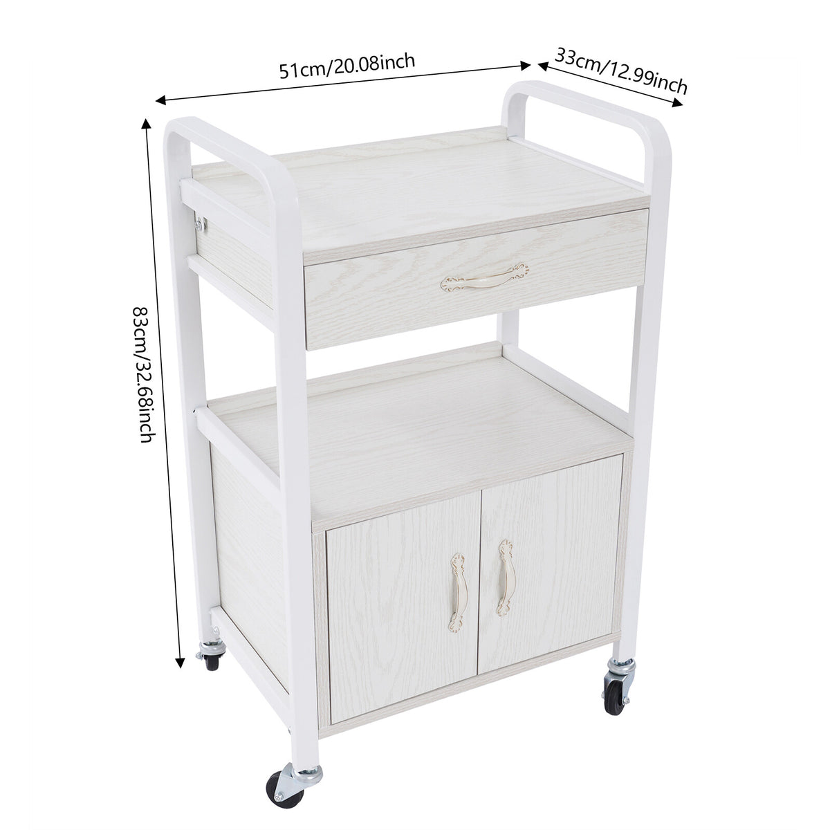 Movable Salon Storage Cart with Drawer and Shelves - White, Wheels