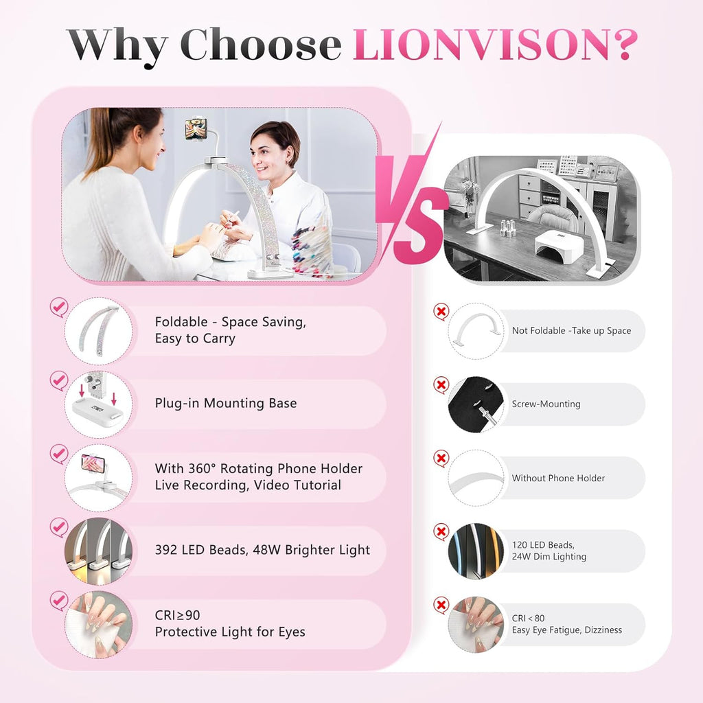 30-Inch LED Half Moon Nail Desk Light with Phone Holder - Professional Manicure Lamp