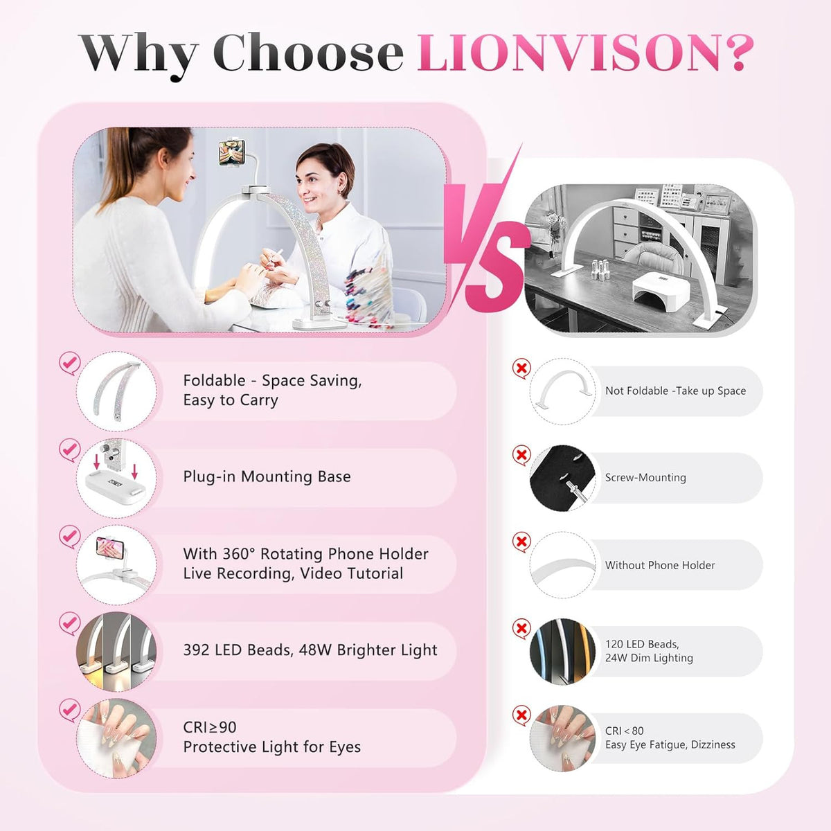 30-Inch LED Half Moon Nail Desk Light with Phone Holder - Professional Manicure Lamp