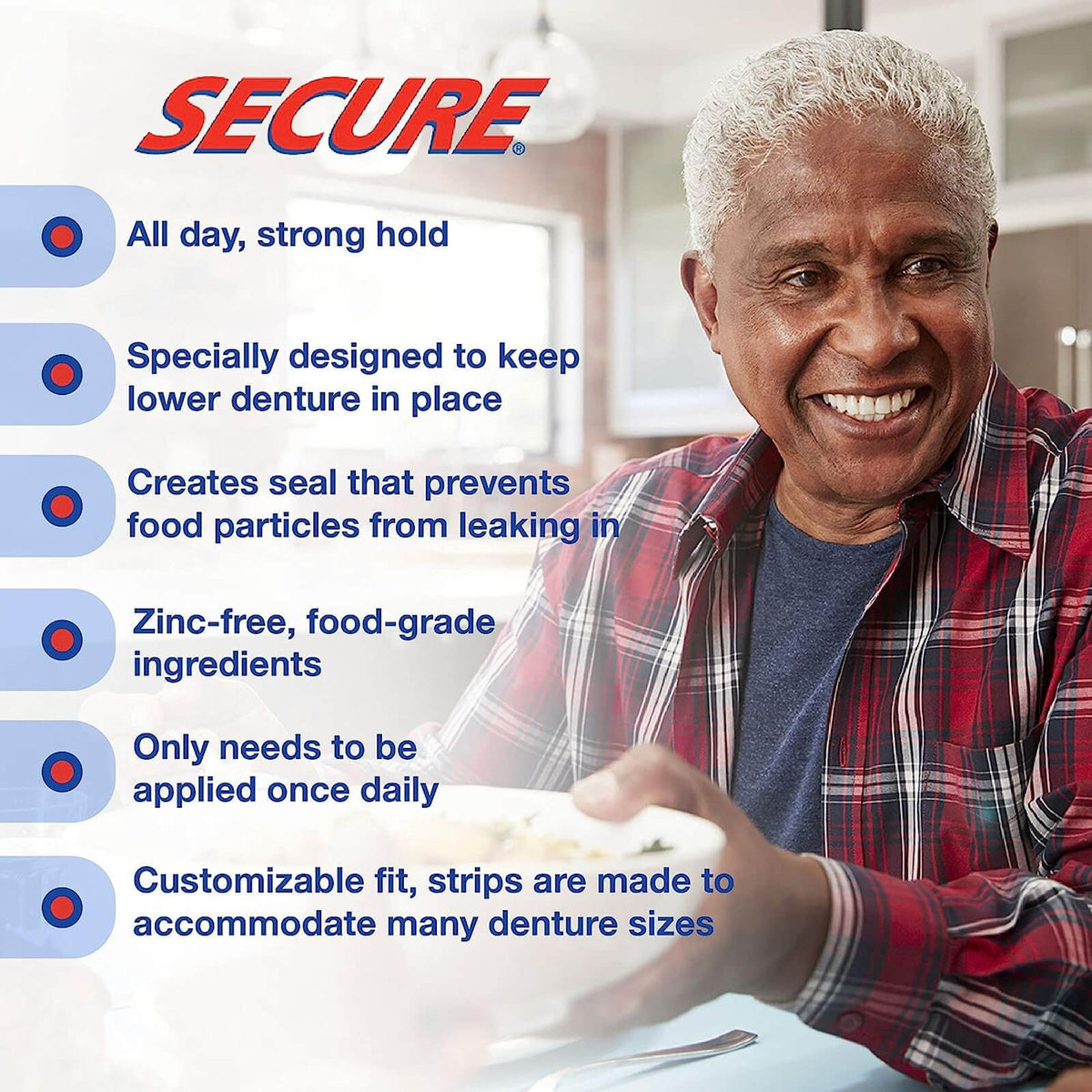 Waterproof Denture Adhesive Strips - Secure Fit, 15 Count