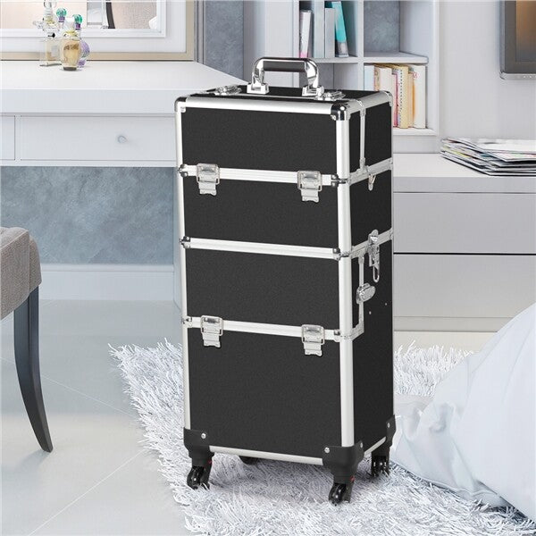 Professional 3-in-1 Makeup Train Case with Wheels and Large Storage