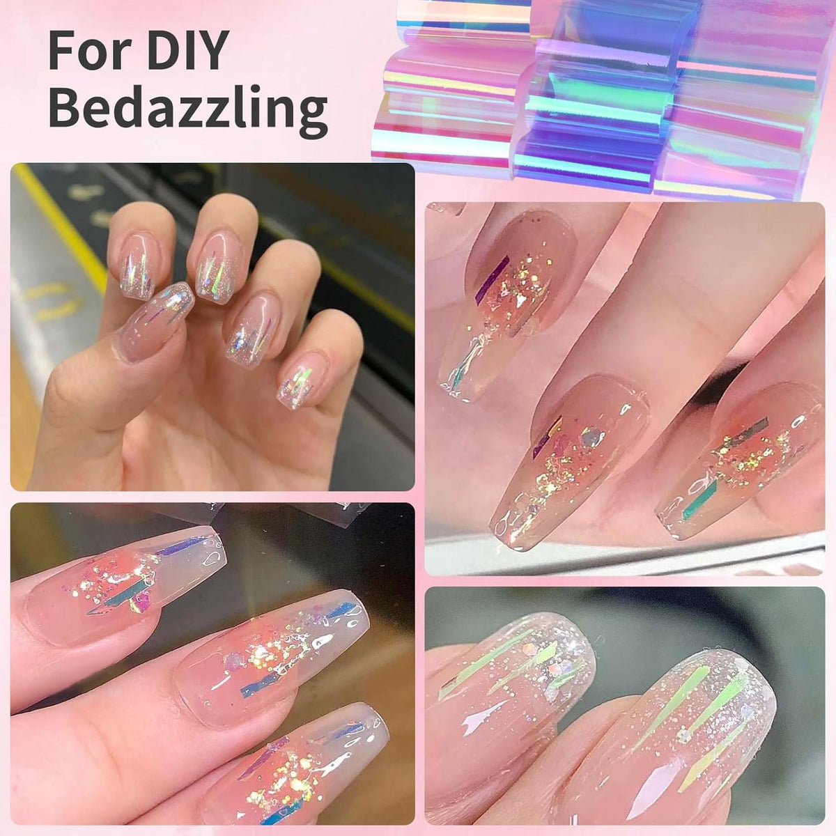Glass Nail Art Stickers 10 Sheets Gradient Mirror Broken Glass Effect