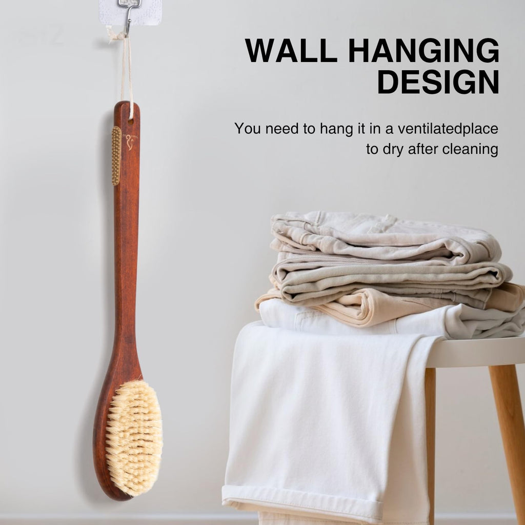 Wooden Bath Brush with Stiff Sisal Bristles Long Handle for Shower Back Scrubber