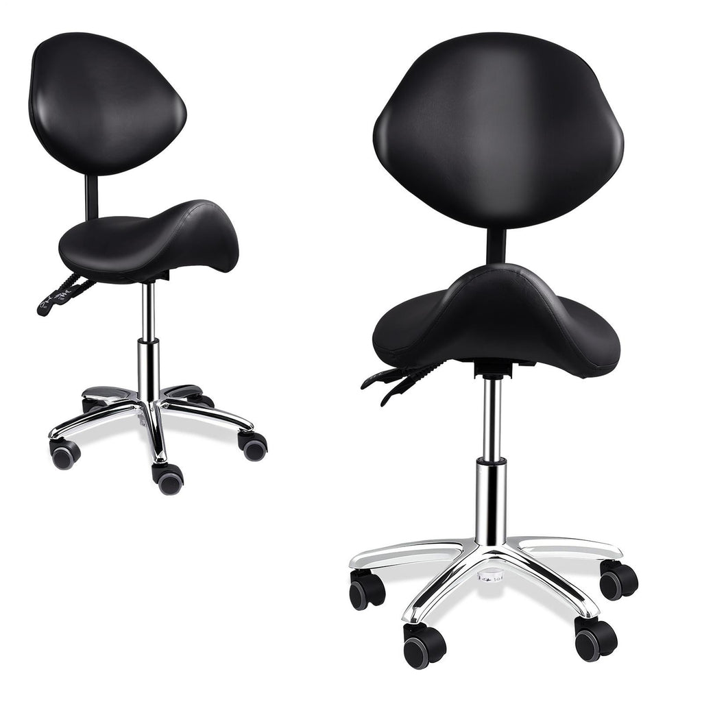 Adjustable Swivel Saddle Stool with Wheels for Bar & Salon Use - Black