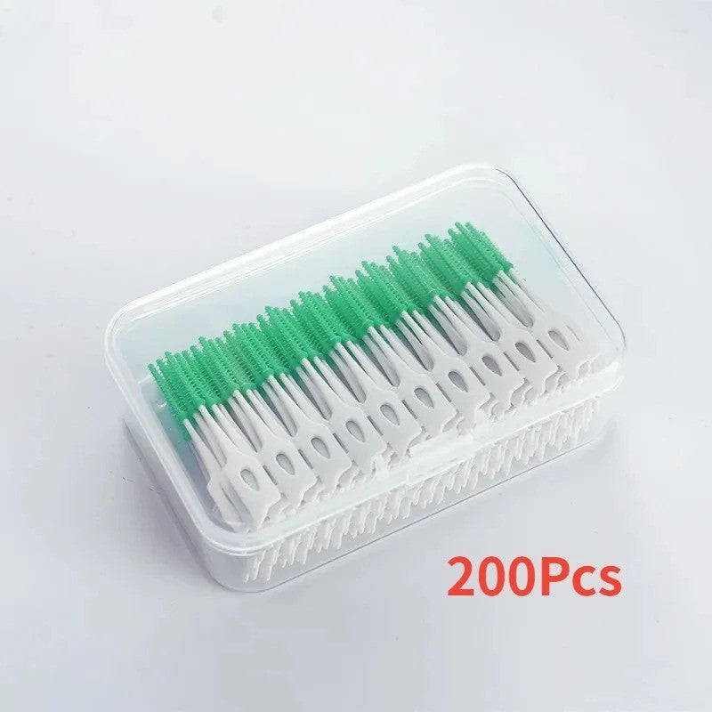 200PCS Silicone Interdental Brushes Floss Picks Teeth Cleaning Tool