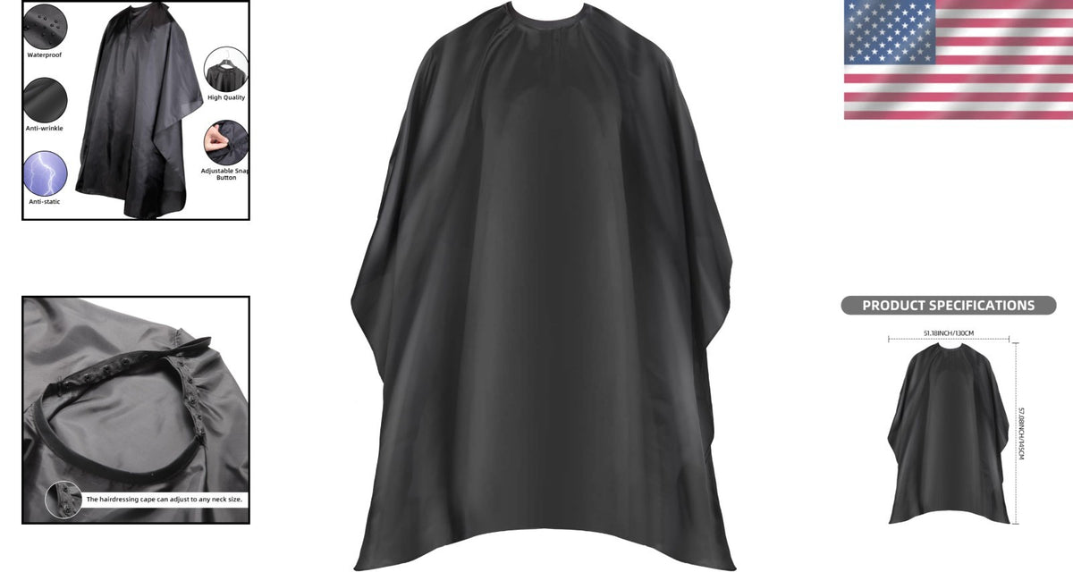 Professional Nylon Hair Cutting Cape 57 Inch Adjustable & Easy to Clean Black
