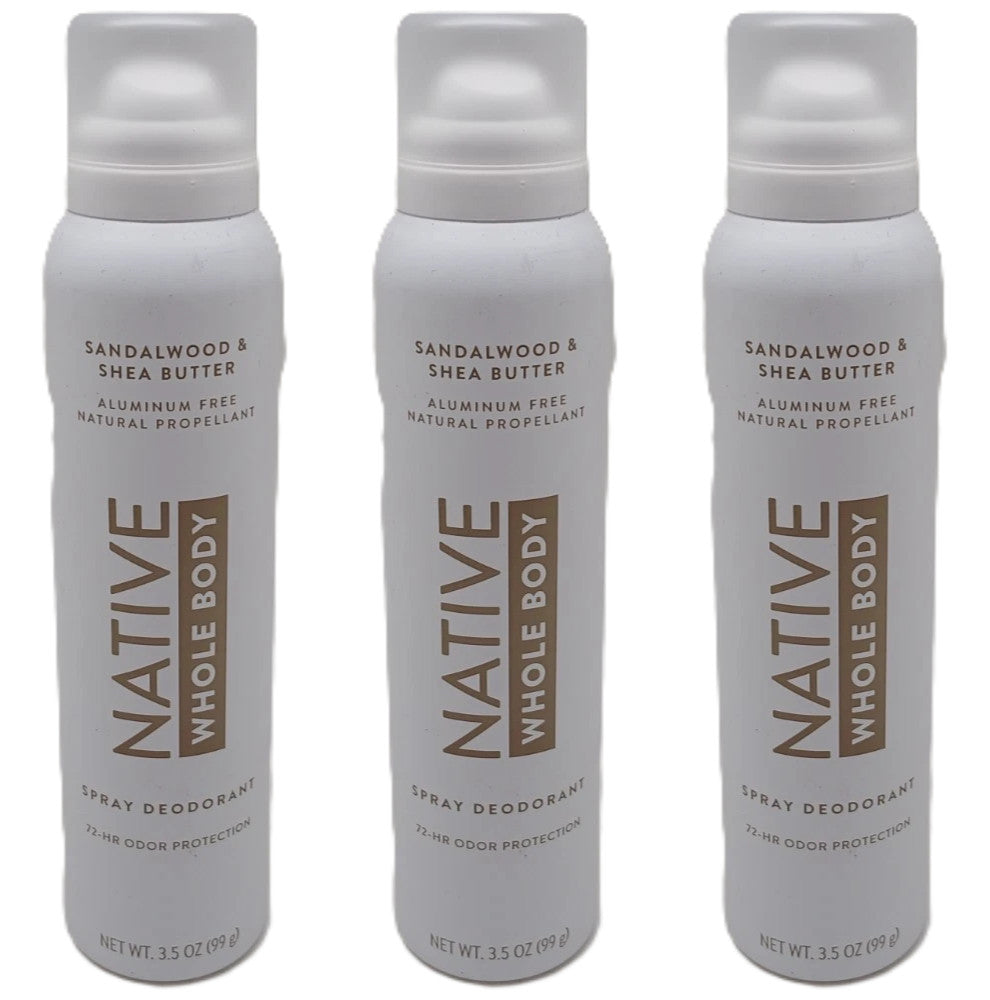 Native Sandalwood & Shea Butter Body Spray 3 Pack - Aluminum Free, 3.5 oz