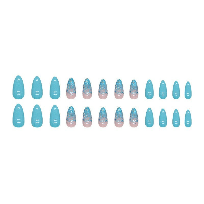 72PCS Summer Vibe Press-On Nails Almond Style with Turquoise & Glitter