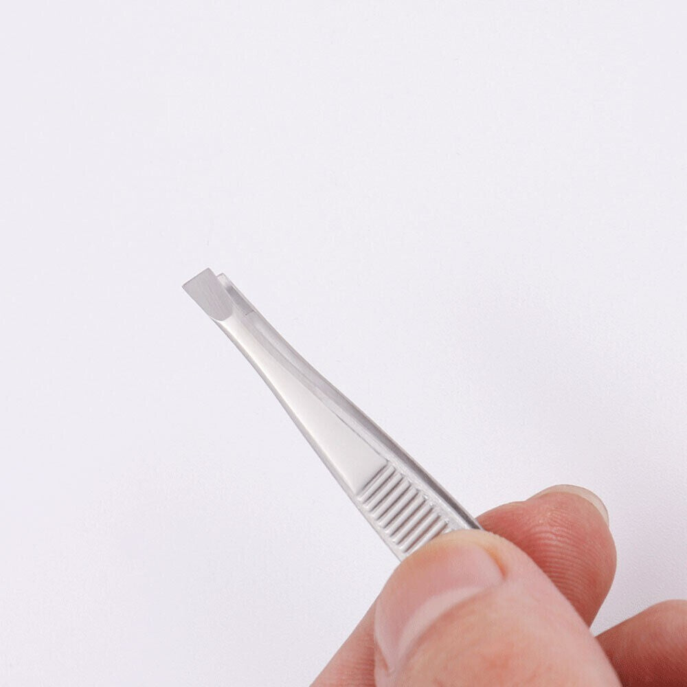 3-Piece Stainless Steel Eyebrow Tweezer Set - Precision Slant, Flat & Pointed Tips