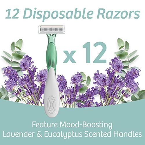 Women's Disposable Razors 12-Pack with Lavender & Eucalyptus Scented Blades – Flexible, Comfortable Shaving