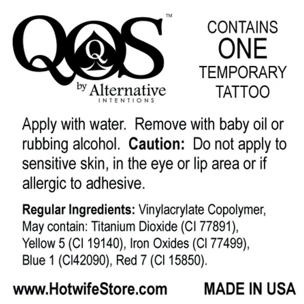 Queen of Spades Temporary Tattoo Pack - QOS Brand Water Based 1.5in x 1.5in