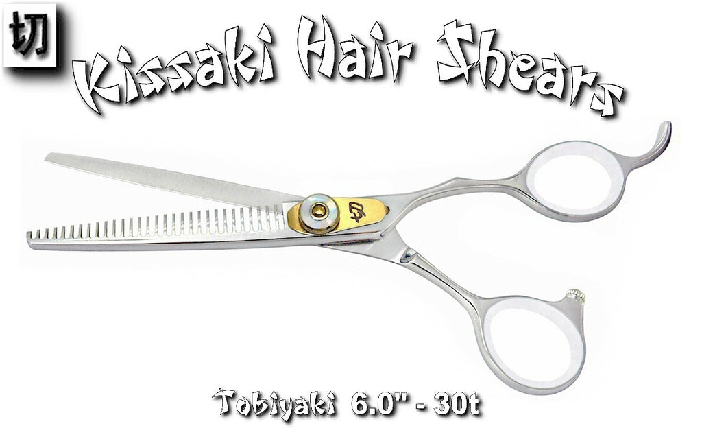 Kissaki Pro 6.0-Inch Tobiyaki Hair Thinning Shears with 30 Teeth for Salon & Barber