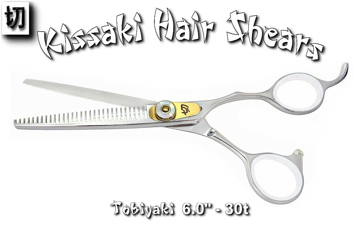 Kissaki Pro 6.0-Inch Tobiyaki Hair Thinning Shears with 30 Teeth for Salon & Barber