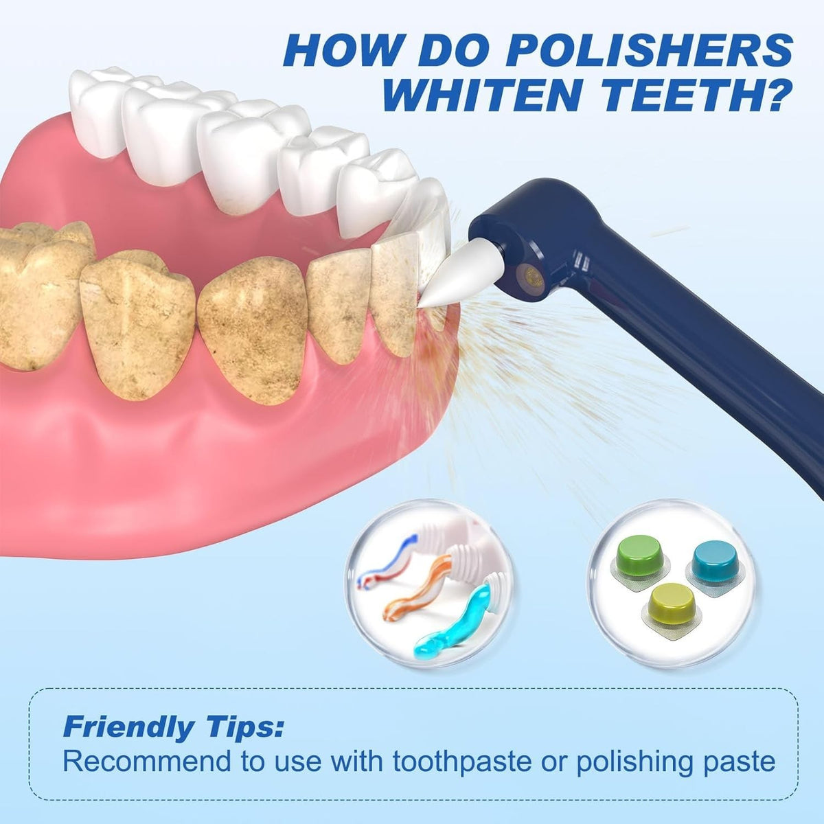 Rechargeable Tooth Polisher Kit with 5 Brush Heads for Stain Removal