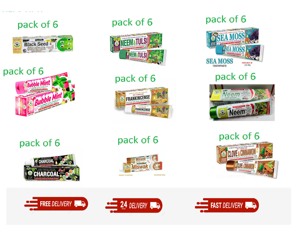 Herbal Toothpaste Pack of 6 - Natural Fluoride-Free Oral Care for Adults & Kids