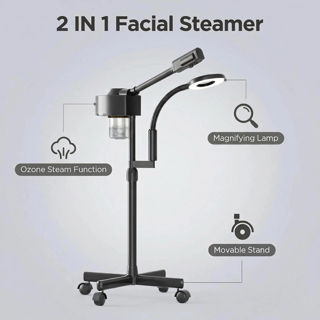 Facial Steamer with Magnifying Lamp and Ozone - 2 in 1 Face Spa Device