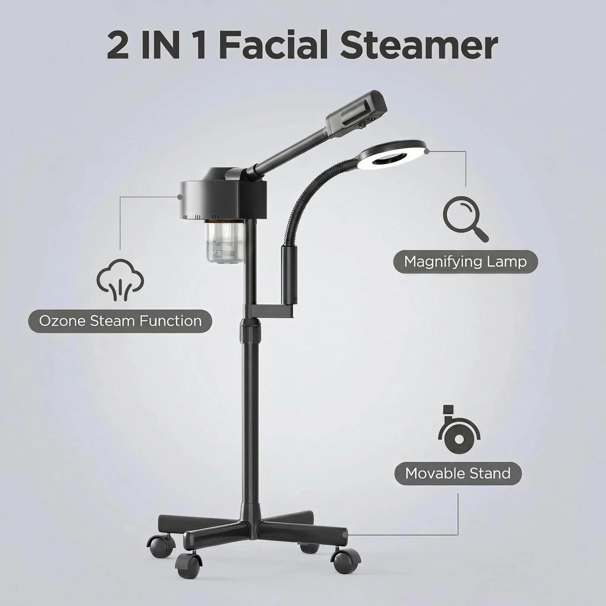 Facial Steamer with Magnifying Lamp and Ozone - 2 in 1 Face Spa Device