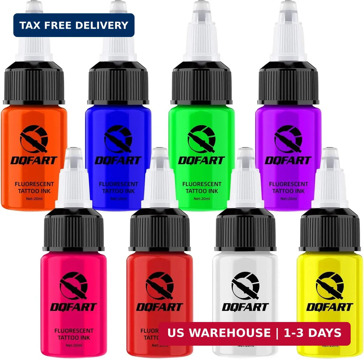 8-Color Fluorescent Tattoo Ink Set 20ml Each UV Body Art Neon Pigment