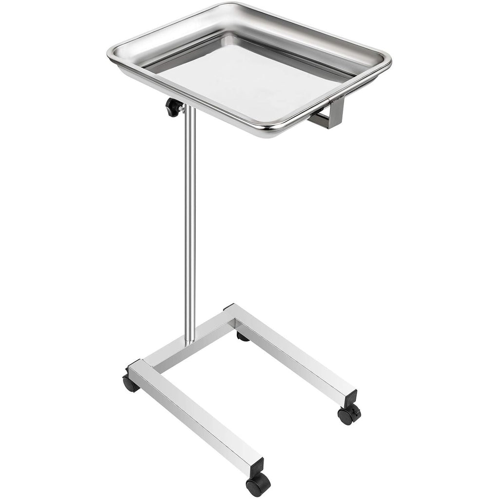 18x14 Stainless Steel Mayo Tray Stand with Swivel Wheels for Medical & Salon Use