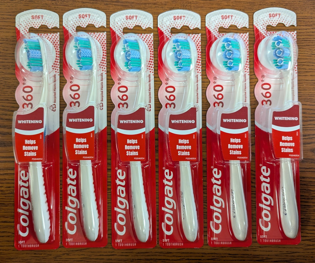 Pack of 6 Soft Whitening Toothbrushes - Assorted Colors, Gentle Clean