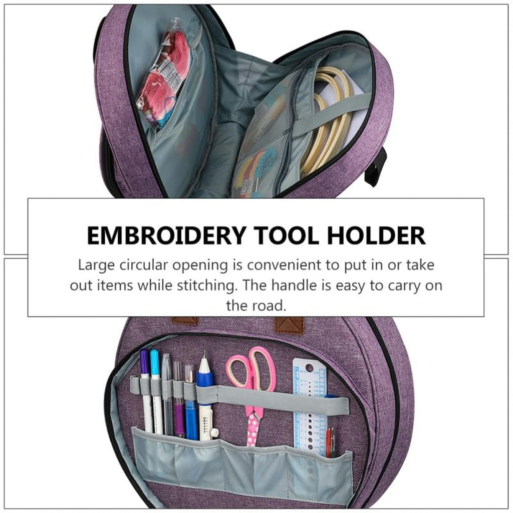 Large Capacity Embroidery Project Bag with Multiple Pockets and Handle