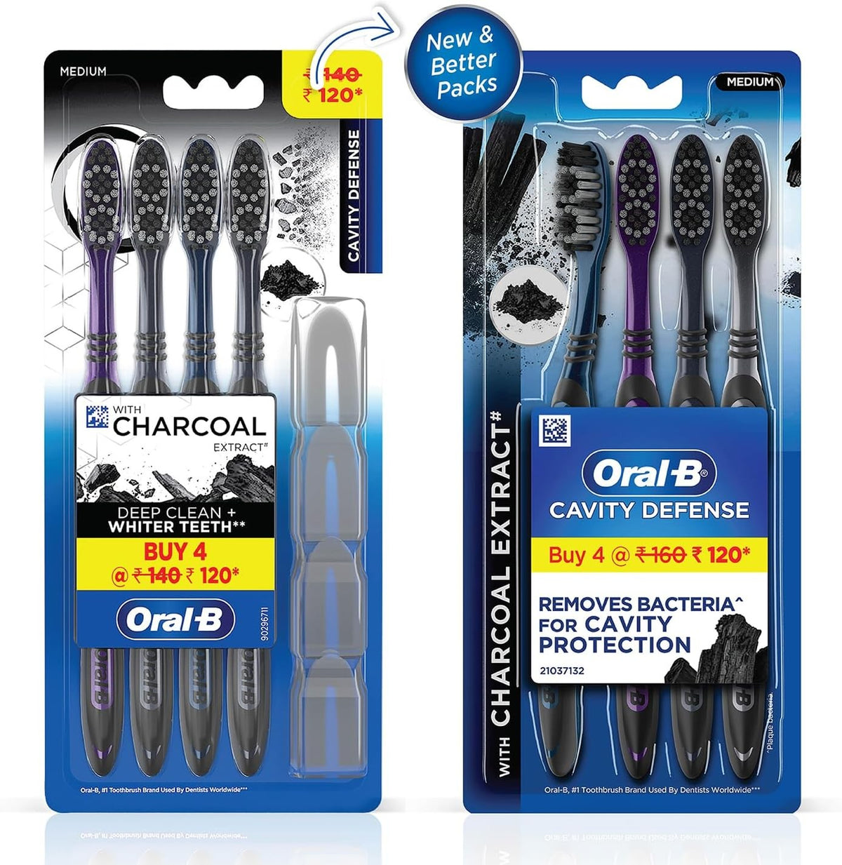 Oral-B Cavity Defense Medium Toothbrush Pack of 4 - Black