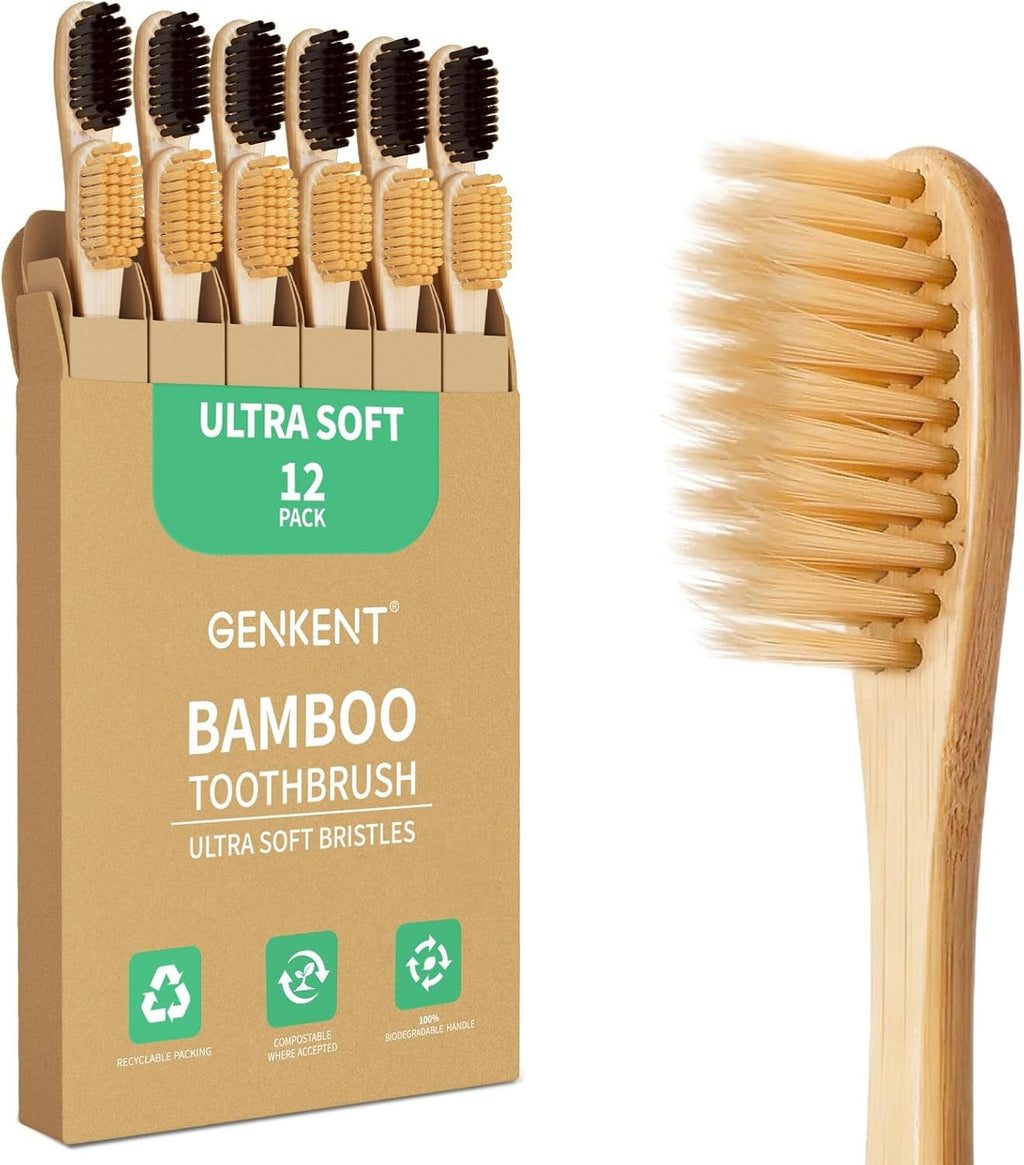 Ultra Soft Bamboo Toothbrush Set - 12 Pack Eco-Friendly & Biodegradable