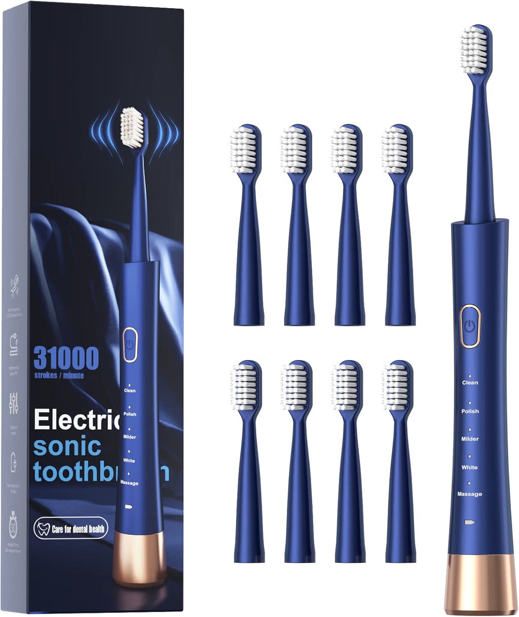 Electric Toothbrush IPX7 Waterproof Sonic 5 Modes & 8 Brush Heads