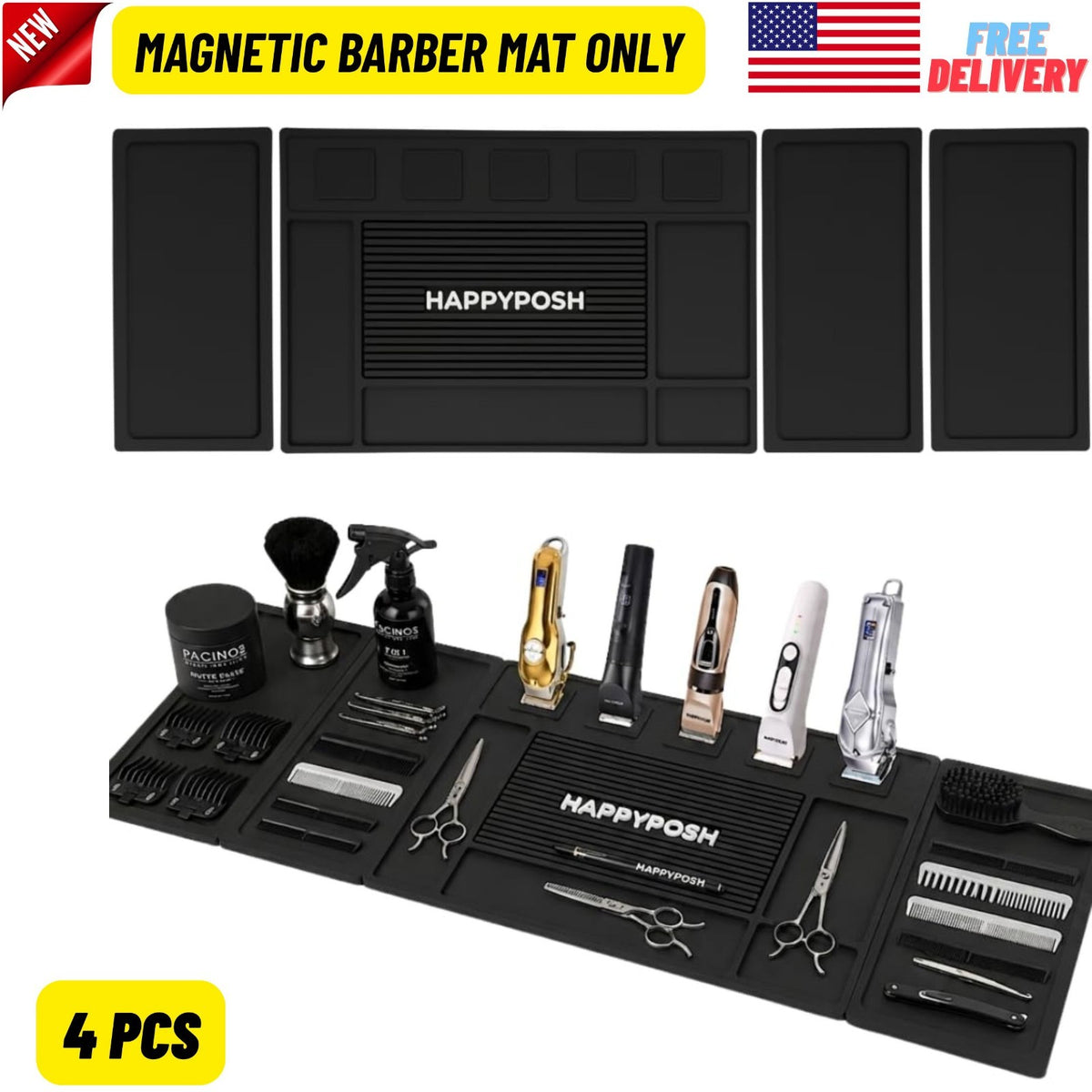 Magnetic Barber Mat Set with 5 Strong Magnets for Clippers & Trimmers