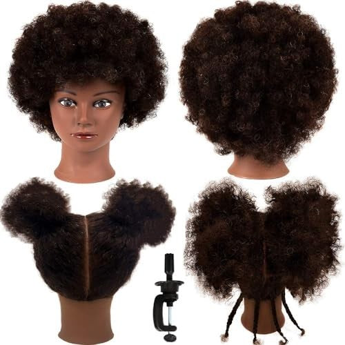 9-Inch Mannequin Head with 100% Human Curly Hair and Stand for Practice