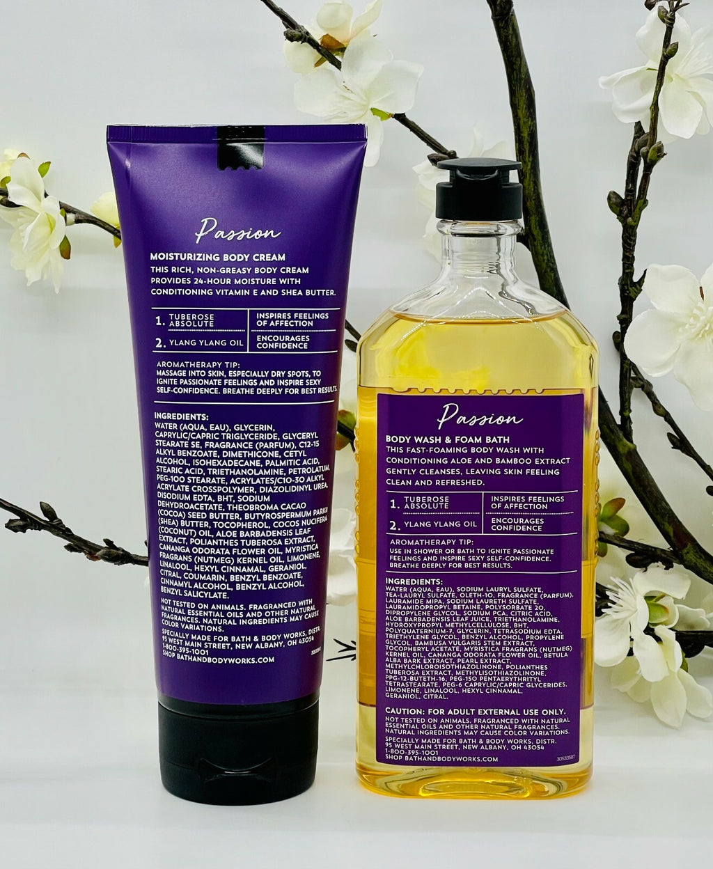 Aromatherapy Bath & Body Set with Passion Tuberose & Ylang Ylang - Body Wash & Cream