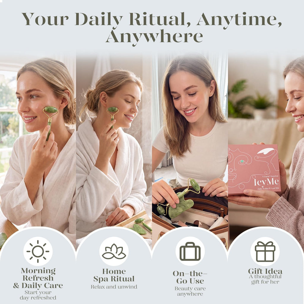 Facial Gua Sha and Jade Roller Set for Skin Tightening and Puffiness Reduction