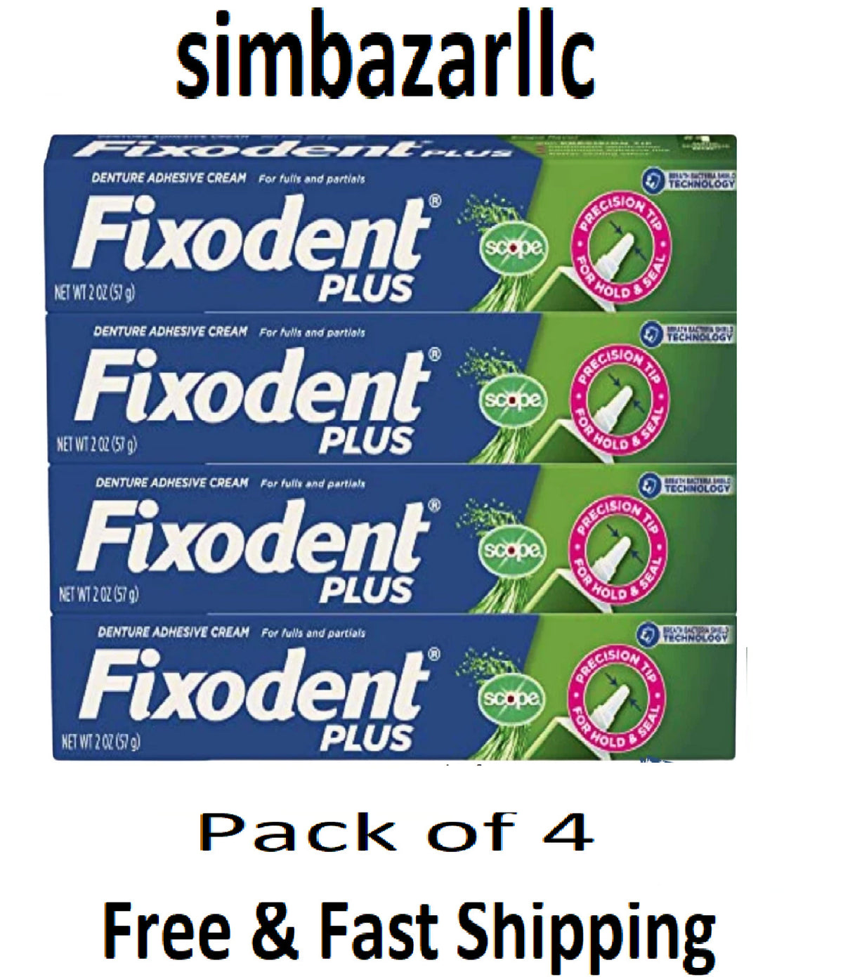 Denture Adhesive Cream with Fresh Scope Flavor - 2 oz Tubes, Pack of 4