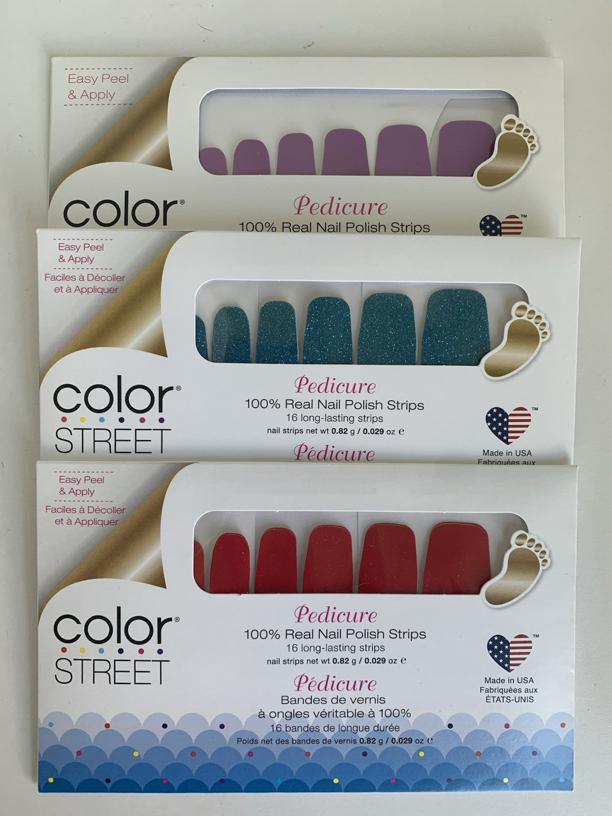 Color Street Nail Polish Strips Pedicure Set - 3 Assorted Shades