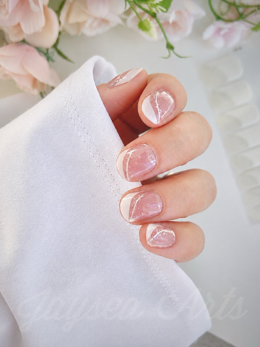 White French Tip Silver Glitter Nail Wraps - High Gloss, Easy Application