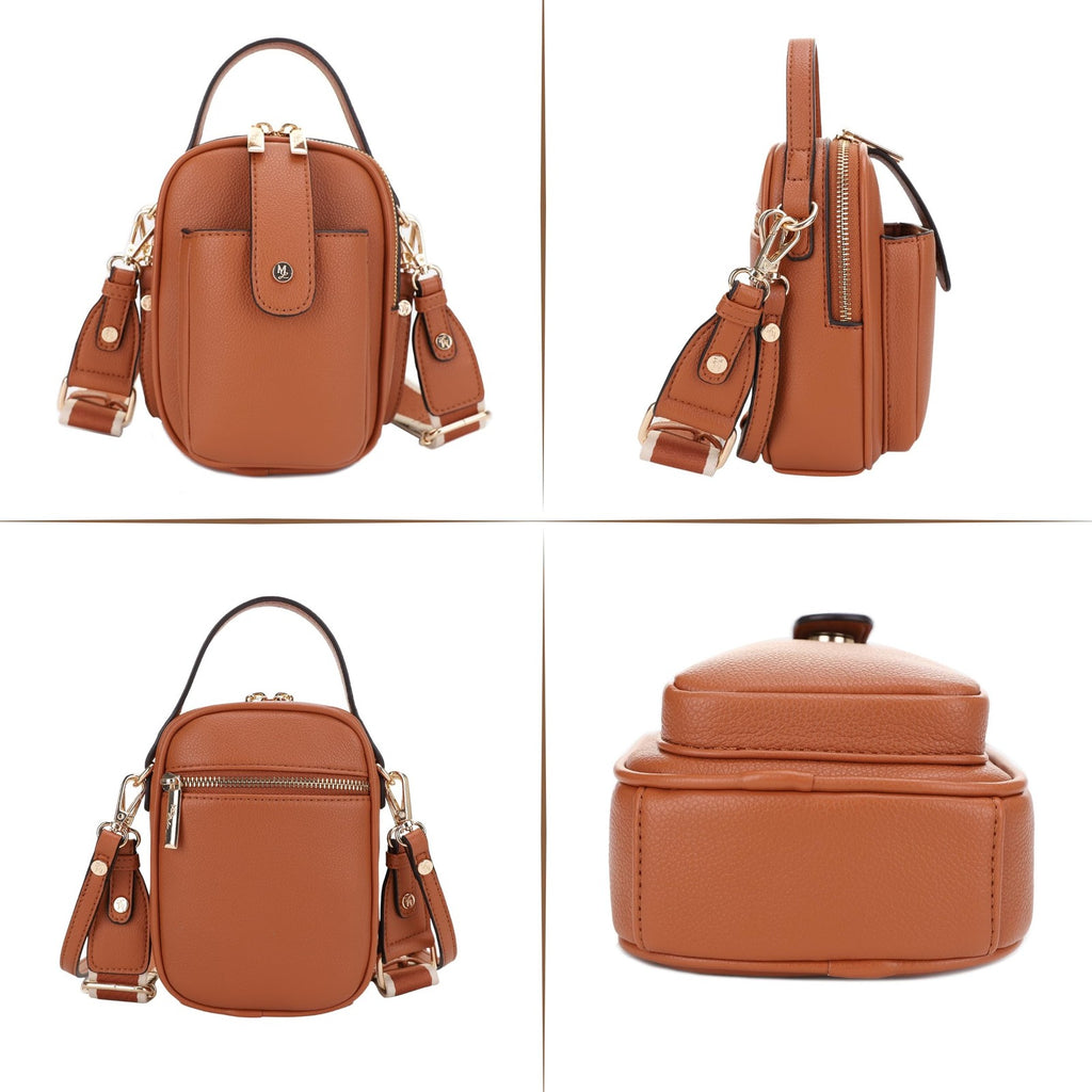 Vegan Leather Crossbody Bag for Women Multi-Compartment Tan
