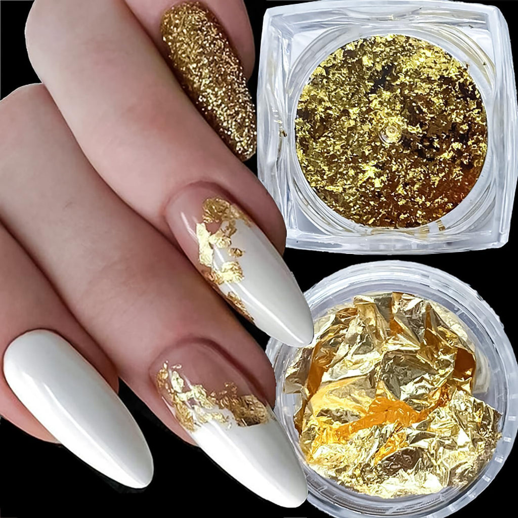Gold Foil Nail Art Decals - Irregular Glitter Flakes for Manicure & DIY Crafts