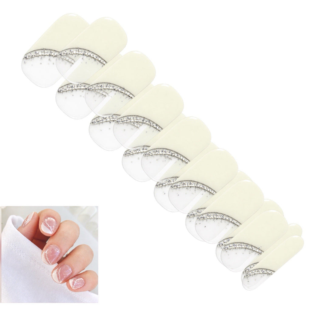 White French Tip Silver Glitter Nail Wraps - High Gloss, Easy Application