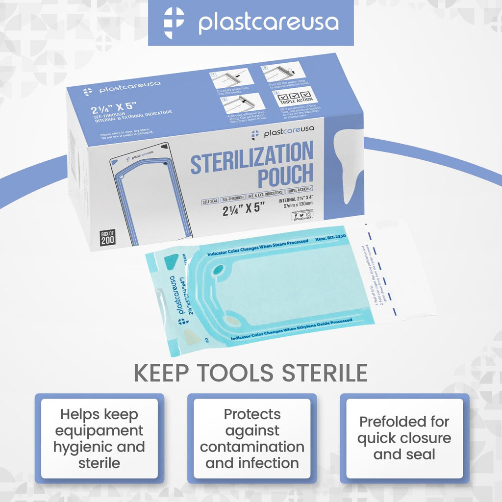 Self-Sealing Sterilization Pouch Bag 2.25x4 In Paper/Blue Film (Box of 200)