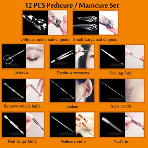 12-Piece Professional Nail Care Manicure Pedicure Set with Leather Case