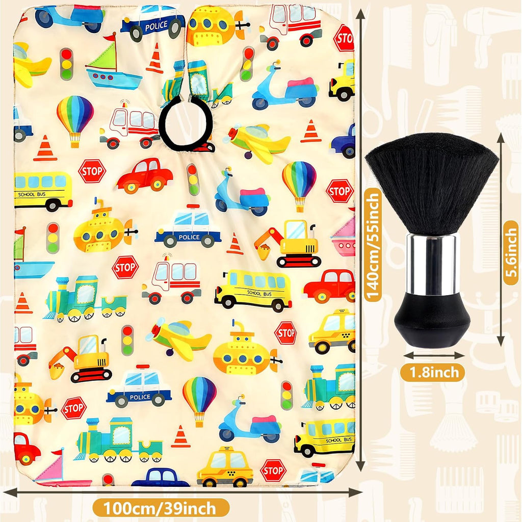 Kids Hair Cutting Cape with Neck Duster Brush - Professional Barber Set