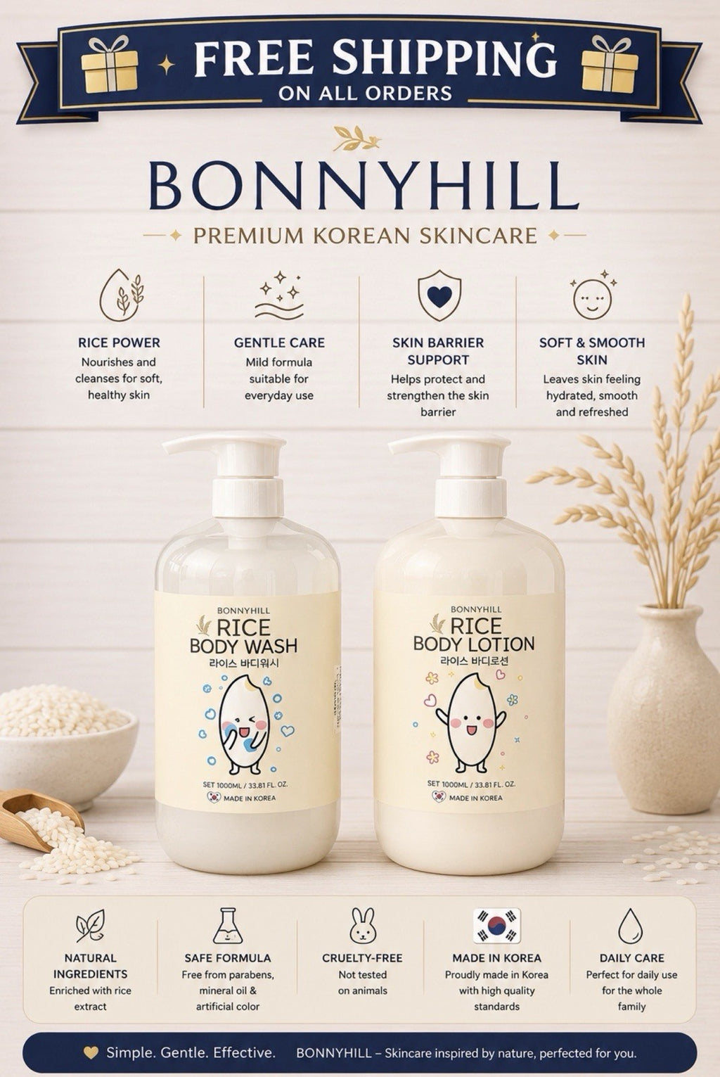 Rice Body Wash & Lotion Set - Large 33.81 Oz. Korean Skincare Duo