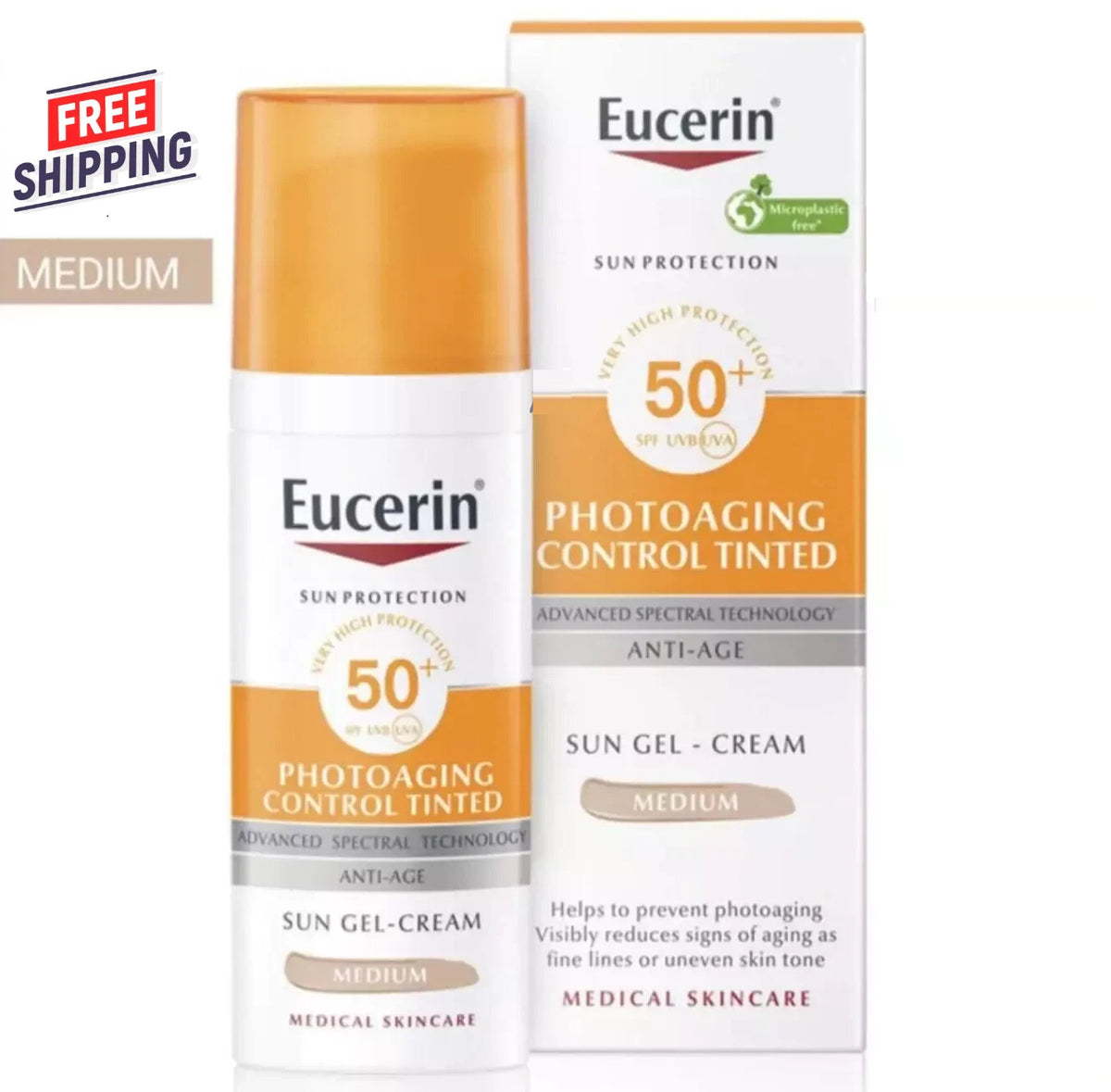 Eucerin Sun Photoaging Control Tinted Sun Gel-Cream SPF50+ Medium 50ml 2-Pack