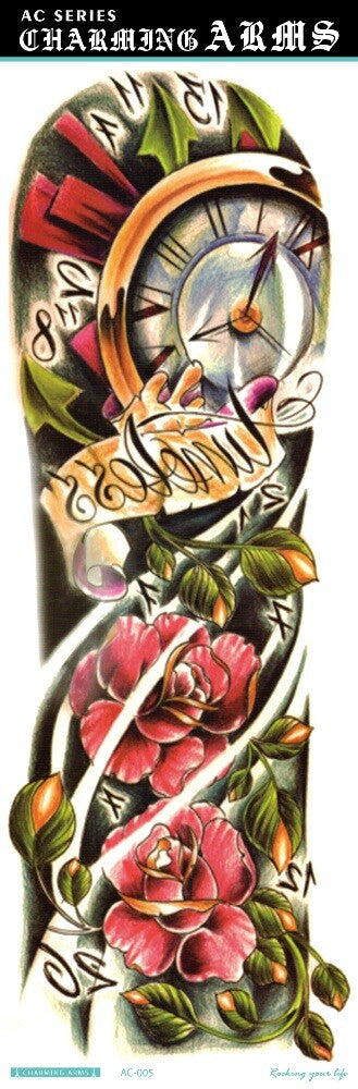 Full Arm Temporary Tattoos Set - Peony Flower Sleeve Stickers, 18 Inches