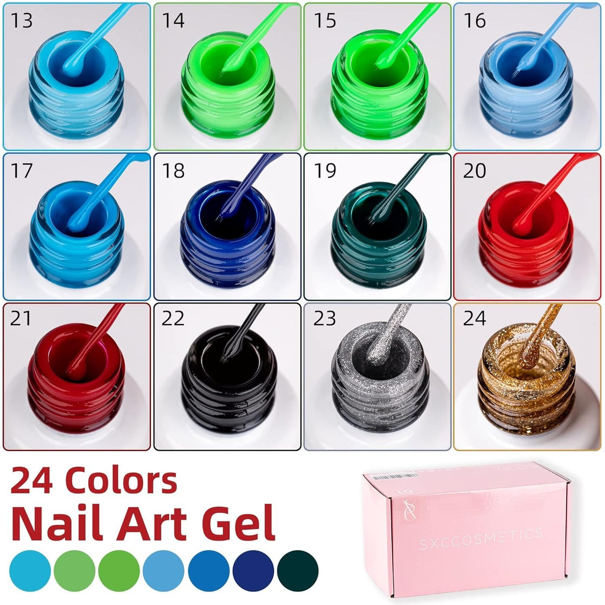 24-Color Gel Nail Art Liner Set with Brush - Precision, Vibrant Colors
