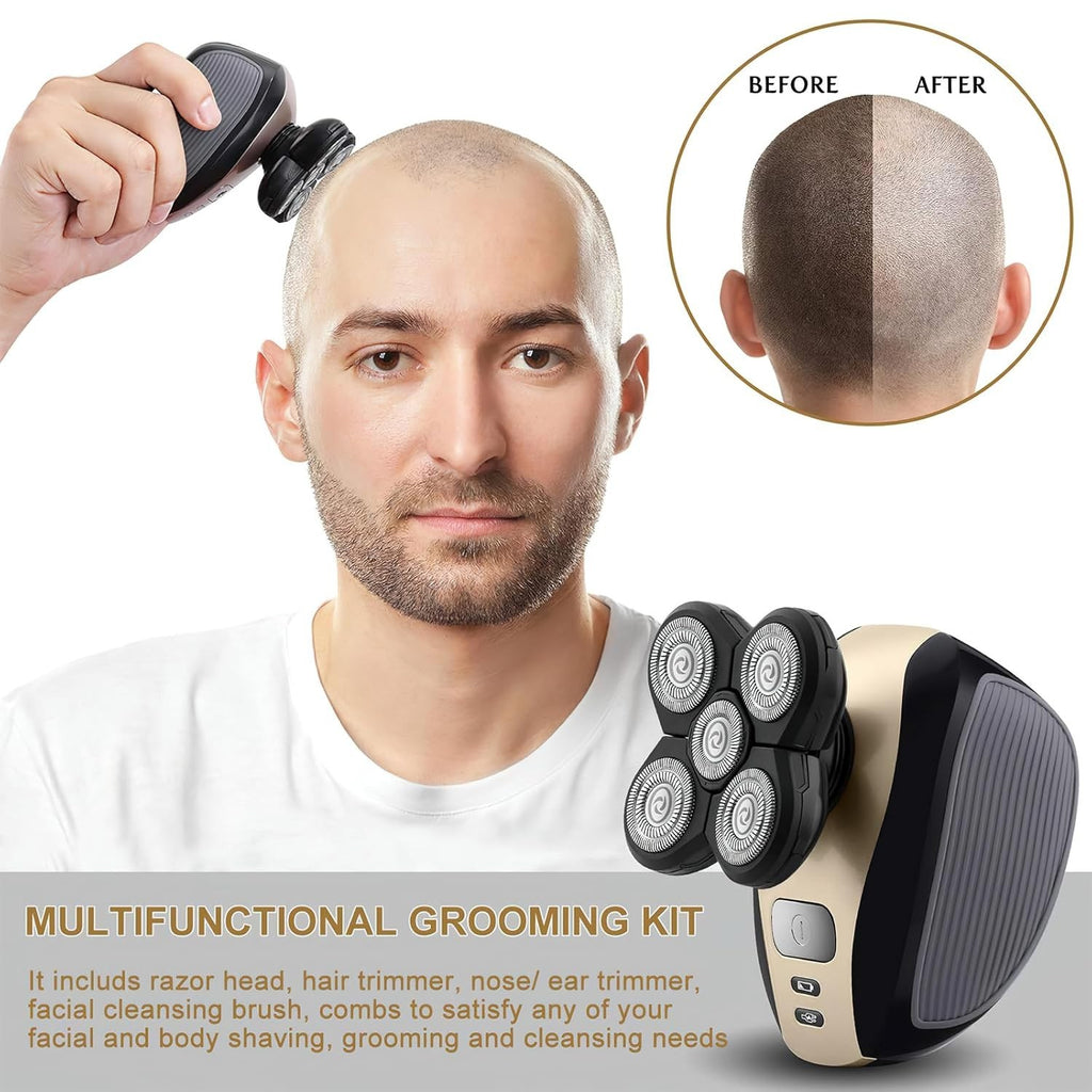 Rechargeable Waterproof Bald Shaver with 5D Floating Heads - Men’s Grooming Tool
